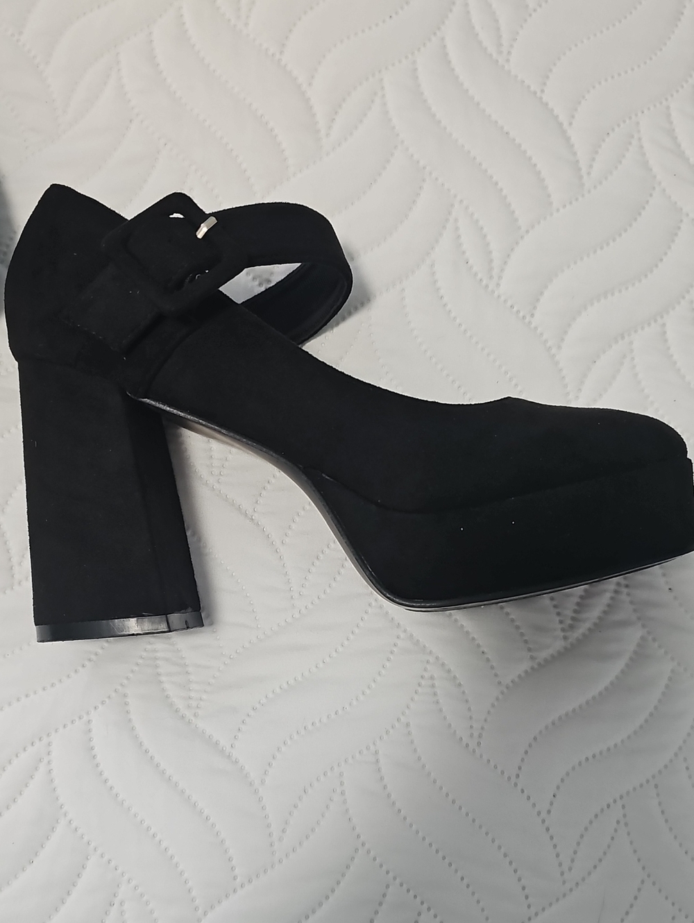 NWOT Black Suede Platform Mary Jane Block Heels SZ 11